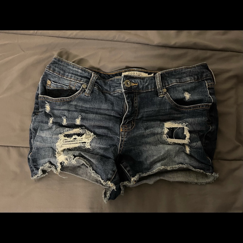 Torrid denim short shorts with rips